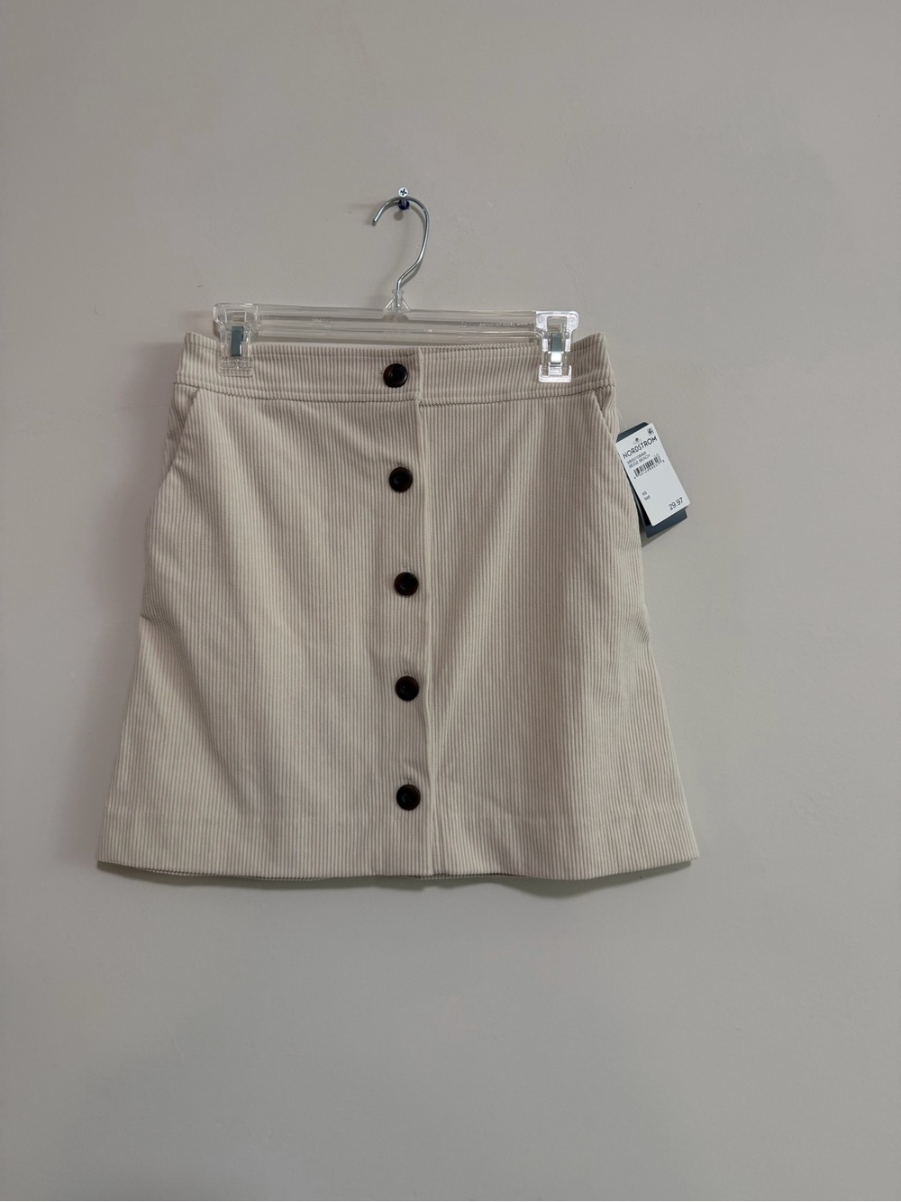 Melrose and Market Beige Corduroy Button-Front Mini Skirt